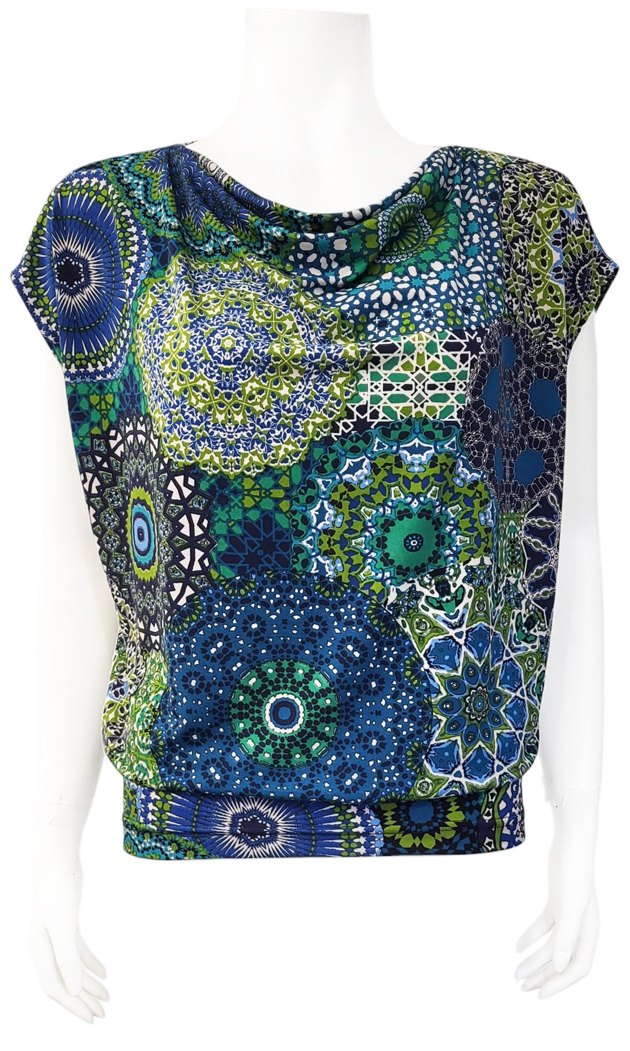 BOWEN Slouch Cowl Tee - AQUA MANDALA