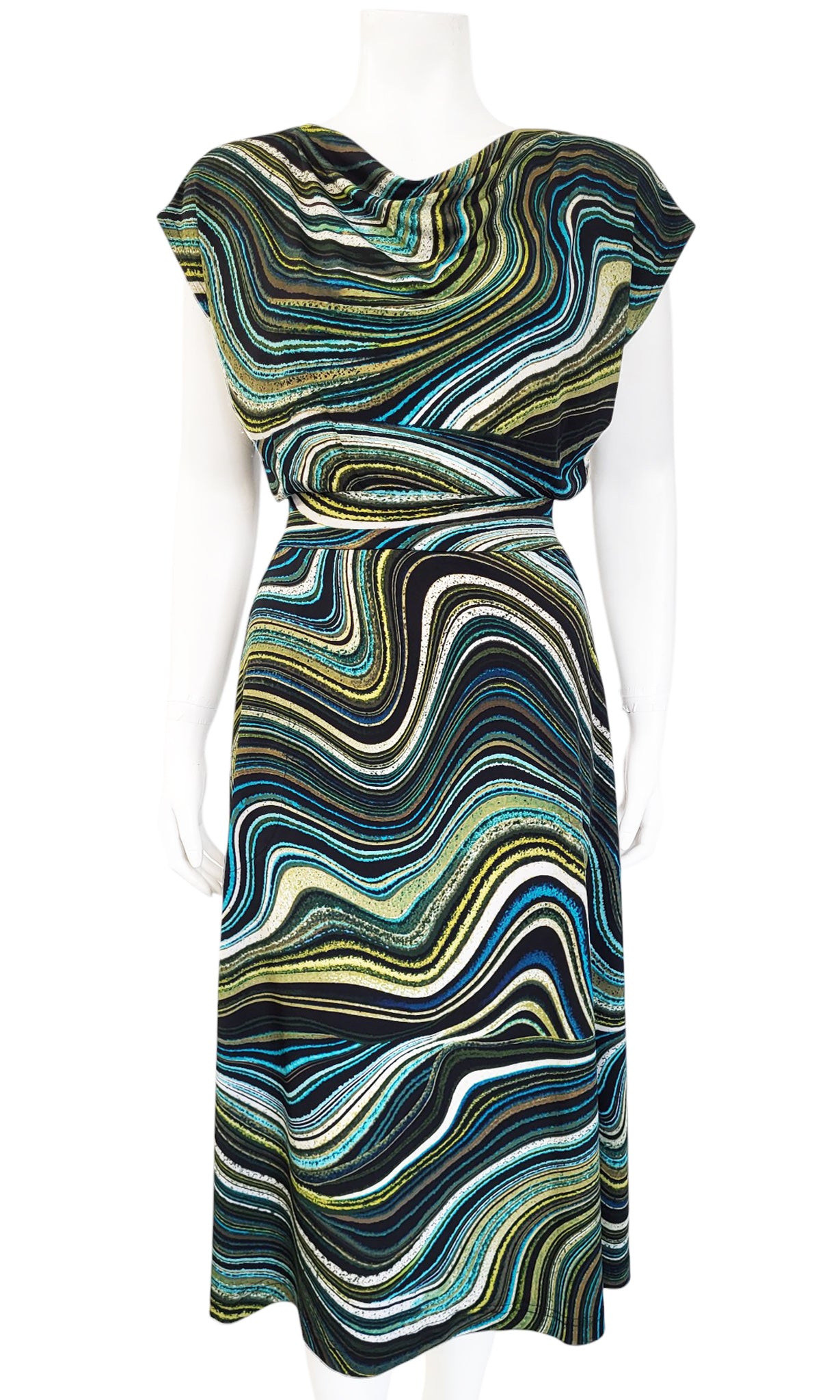 CALISTA Slouch Cowl Dress - TEAL WAVE Mandala Design CALISTA Slouch Cowl Dress - TEAL WAVE Mandala Design