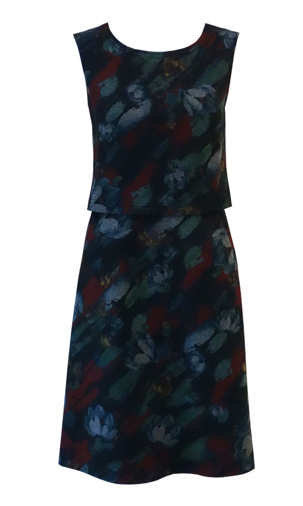 Two piece muted floral dress a cropped top and straight skirt