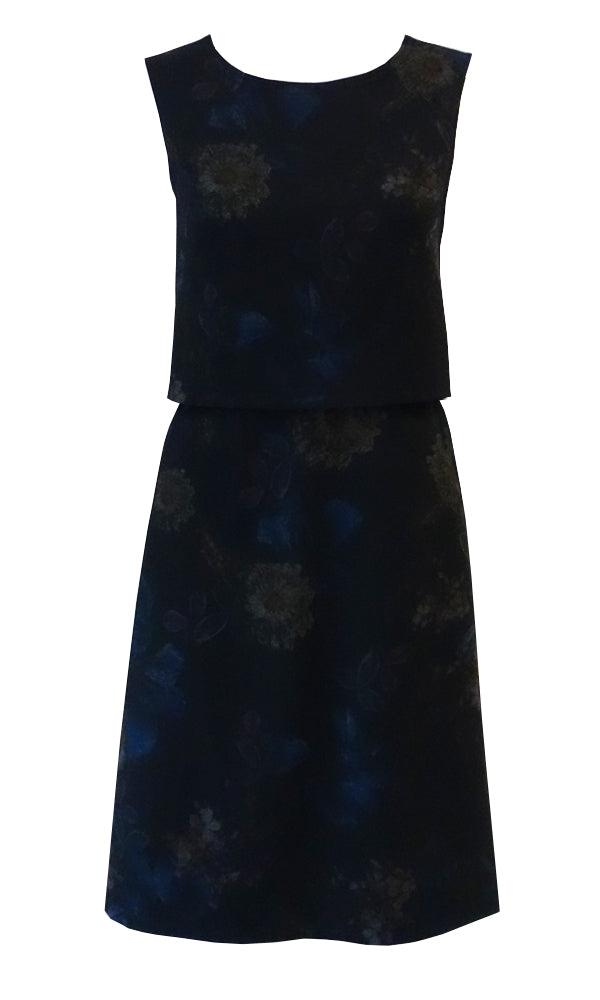 Two piece dark floral dress a cropped top and straight skirt