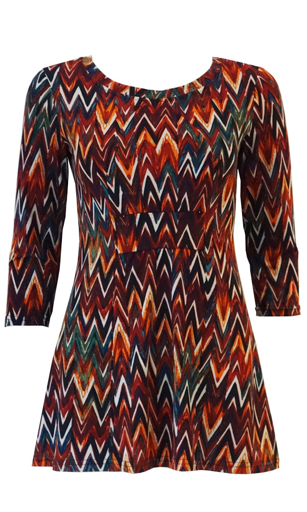 Orange rust jersey tunic top with front gathers