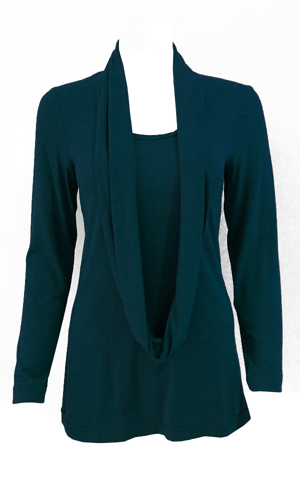 Teal adjustable scarf top made from eco-friendly lyocell Made in Canada