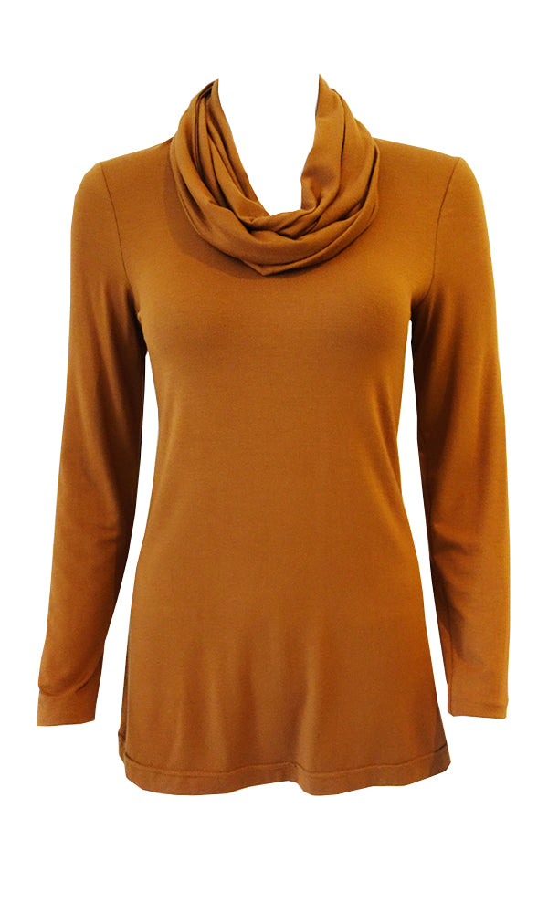 Mustard adjustable scarf top made from eco-friendly lyocell Made in Canada