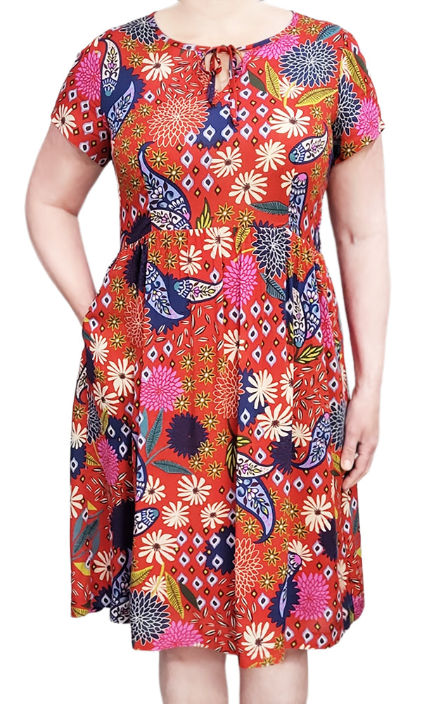 CLEMENTINE Paisley Puff Dress in RED - FINAL SALE