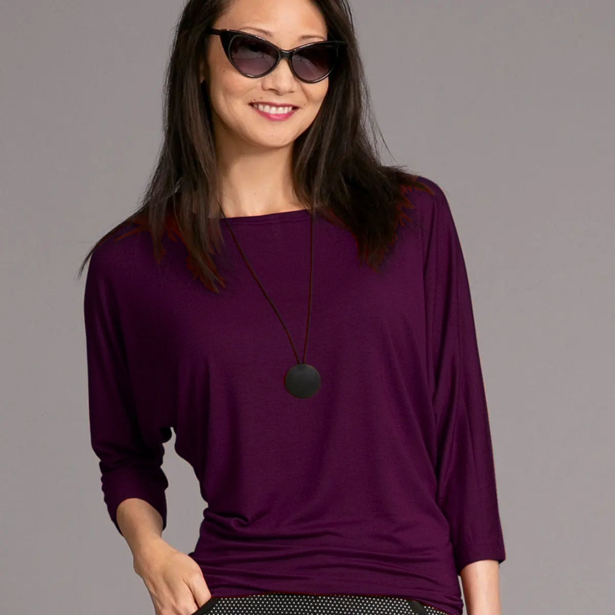 JOJO Willow Crepe Slouch Tee - BLACKBERRY