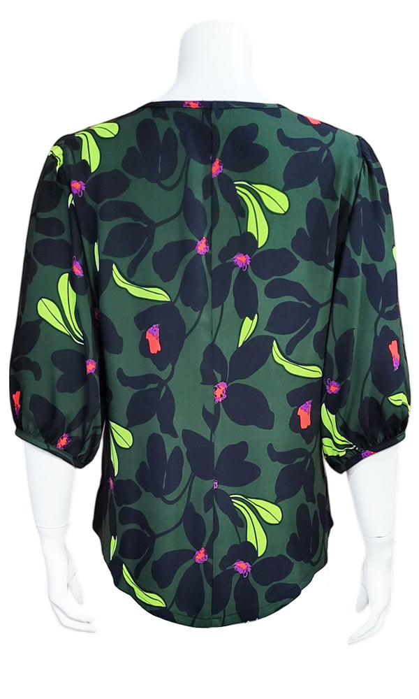 LYDIA Dark Leaf Blouse - OLIVE