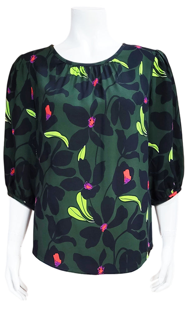 LYDIA Dark Leaf Blouse - OLIVE