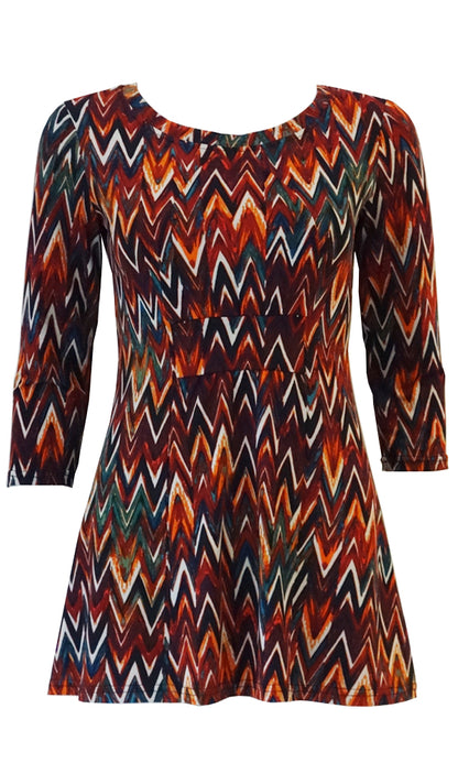 Orange rust jersey tunic top with front gathers