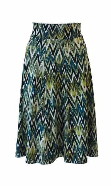 Green zig-zag pattern 10 Panel Flip skirt with stretch waistband