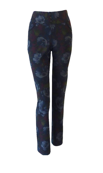Double knit floral pattern pants with elastic waistband