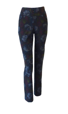 Double knit floral pattern pants with elastic waistband