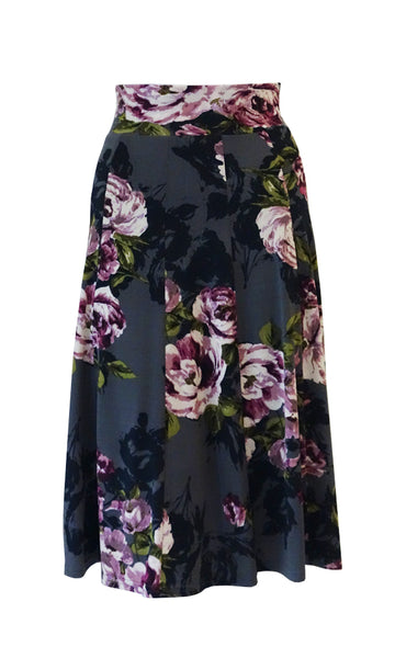 Grey pink rose pattern pattern 10 Panel Flip skirt with stretch waistband
