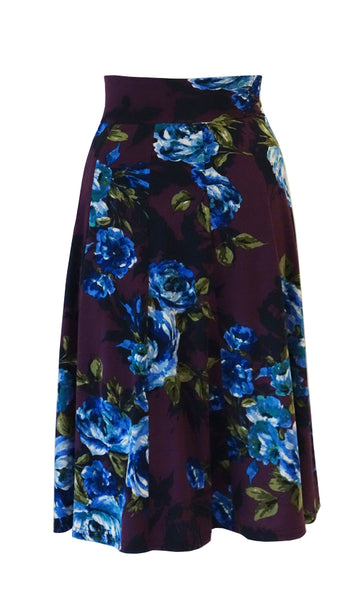 Purple and blue floral pattern 10 Panel Flip skirt with stretch waistband