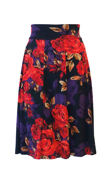 Red rose pattern 10 Panel Flip skirt with stretch waistband