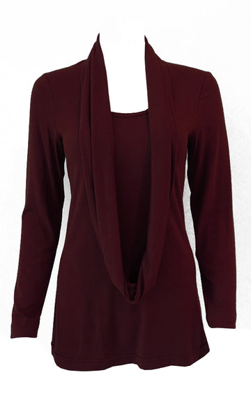 Marron red adjustable scarf top made from eco-friendly lyocell Made in Canada