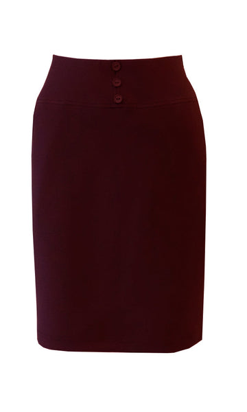 Red maroon knee length straight skirt in crepe doubleknit
